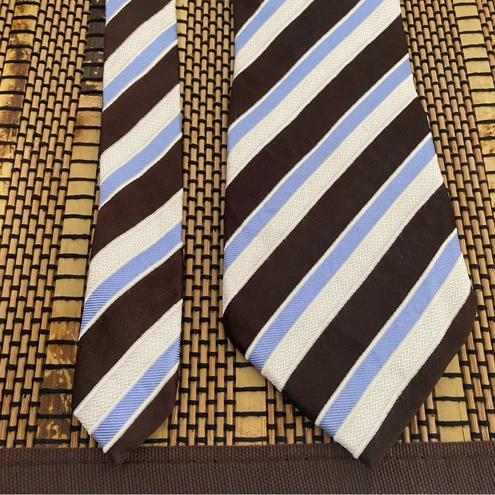 Donald Trump Silk Tie Brown Blue Stripe Classic Mens Neck Tie Hand Made
